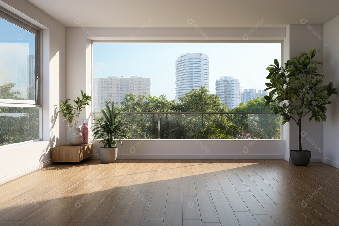 Apartamento moderno vazio com paredes brancas e janelas grandes design de interiores minimalista em um apartamento de luxo gerado por IA