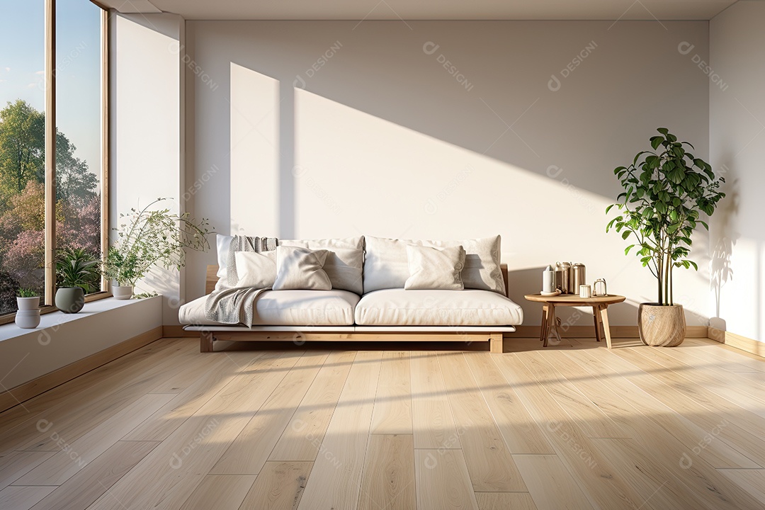 Apartamento moderno vazio com paredes brancas e janelas grandes design de interiores minimalista em um apartamento de luxo gerado por IA