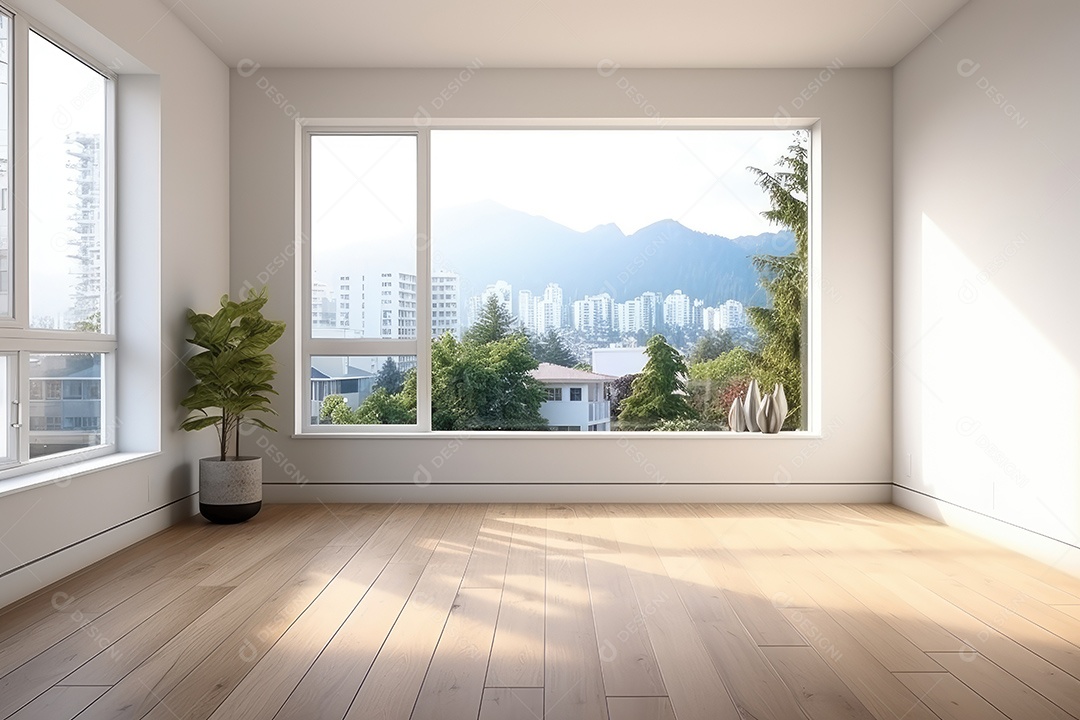 Apartamento moderno vazio com paredes brancas e janelas grandes design de interiores minimalista em um apartamento de luxo gerado por IA