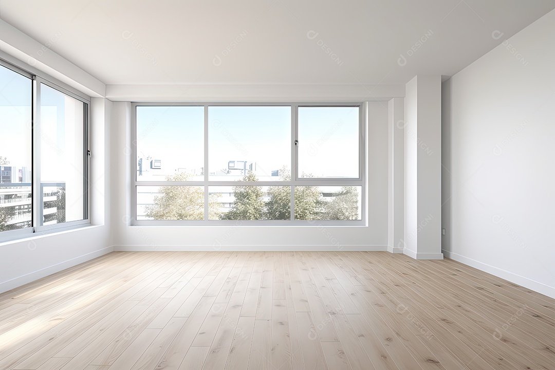 Apartamento moderno vazio com paredes brancas e janelas grandes design de interiores minimalista em um apartamento de luxo gerado por IA