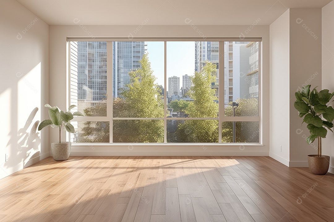 Apartamento moderno vazio com paredes brancas e janelas grandes design de interiores minimalista em um apartamento de luxo gerado por IA