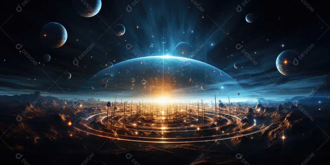 Uma visão geral de um universo em que o conceito de espaço-tempo é completamente diferente gerado por IA