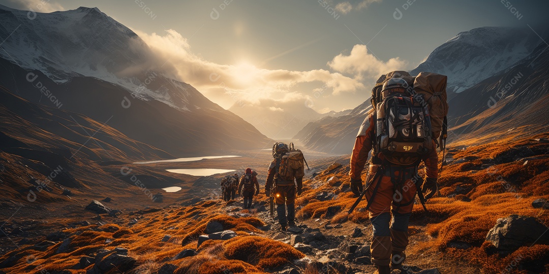 Astronautas em trajes espaciais futuristas estão explorando a superfície de Marte gerado por IA