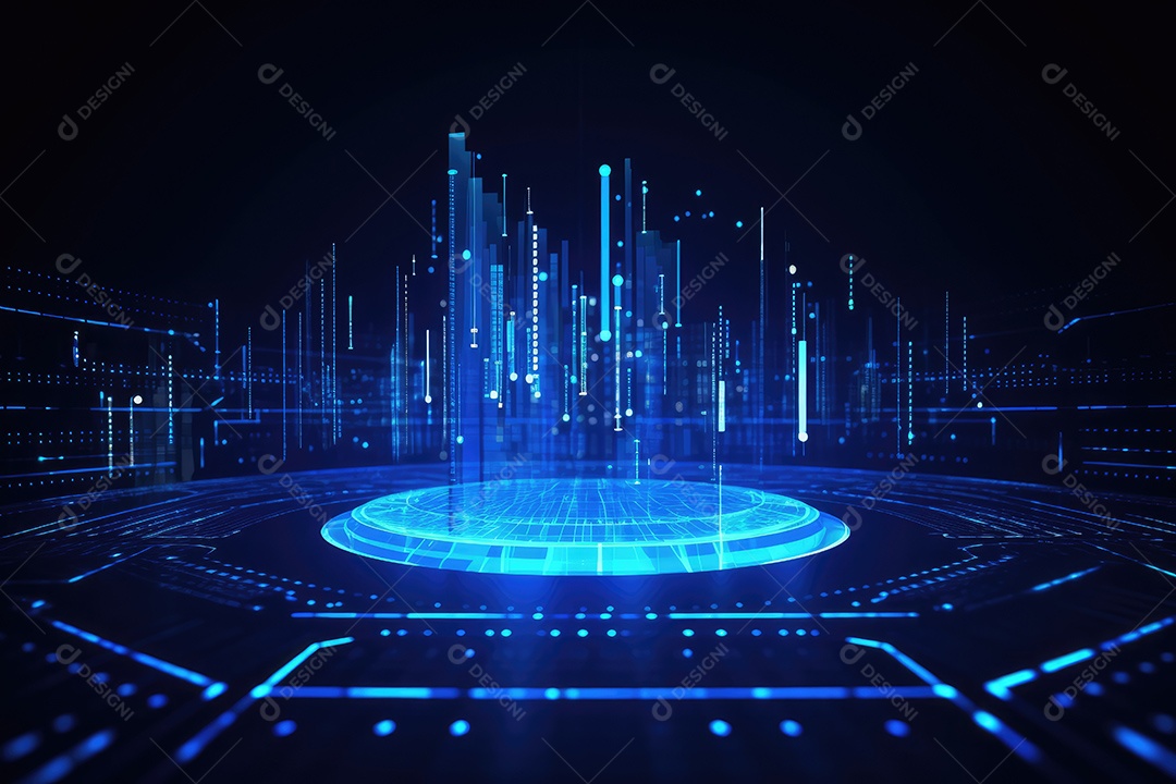 Conceito de big data em estilo digital futurista azul uma força de atração de energia no mundo futuro gerado pela IA