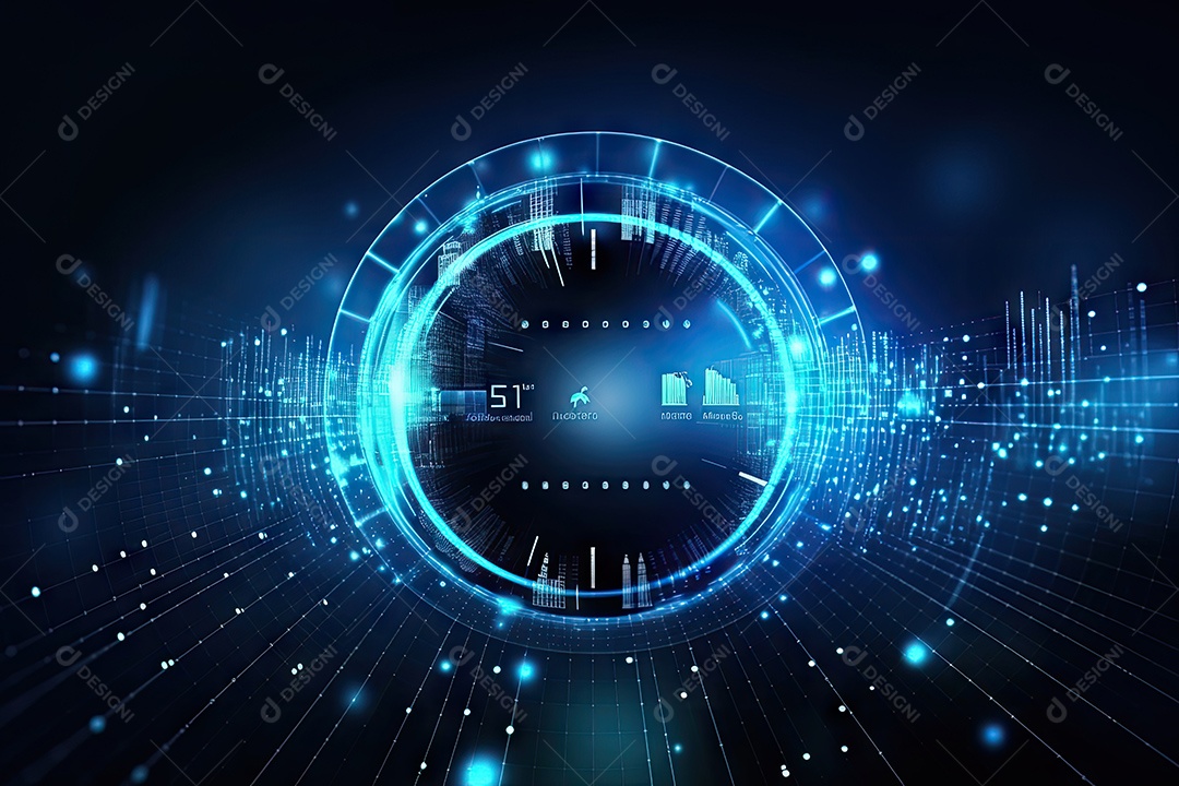 Conceito de big data em estilo digital futurista azul uma força de atração de energia no mundo futuro gerado pela IA