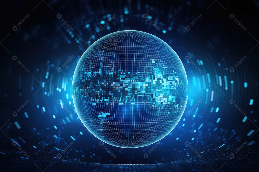 Conceito de big data em estilo digital futurista azul uma força de atração de energia no mundo futuro gerado pela IA