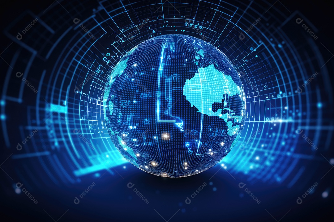 Conceito de big data em estilo digital futurista azul uma força de atração de energia no mundo futuro gerado pela IA