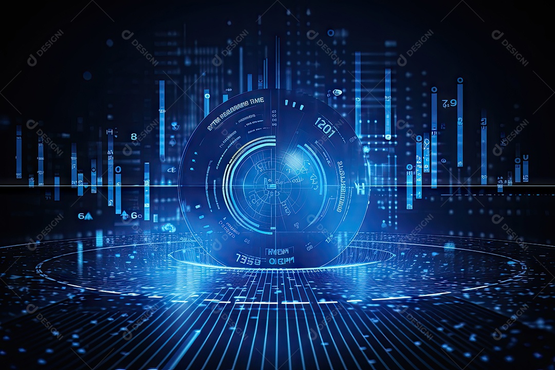 Conceito de big data em estilo digital futurista azul uma força de atração de energia no mundo futuro gerado pela IA