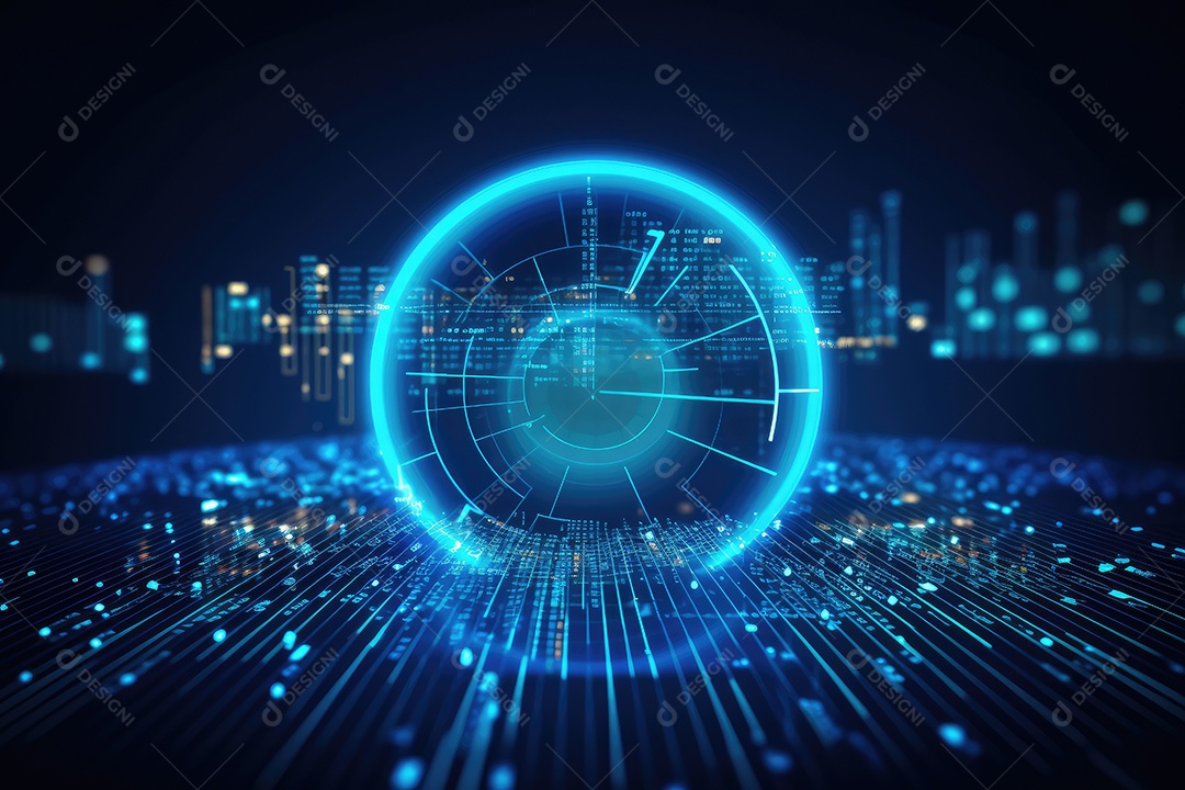 Conceito de big data em estilo digital futurista azul uma força de atração de energia no mundo futuro gerado pela IA