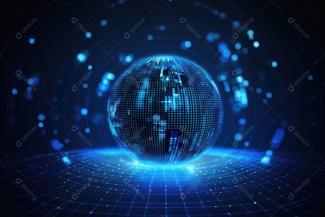 Conceito de big data em estilo digital futurista azul uma força de atração de energia no mundo futuro gerado pela IA