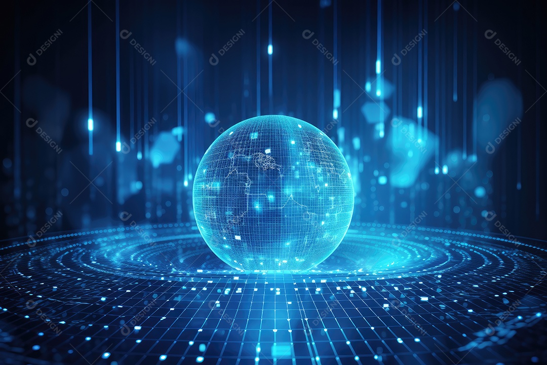 Conceito de big data em estilo digital futurista azul uma força de atração de energia no mundo futuro gerado pela IA