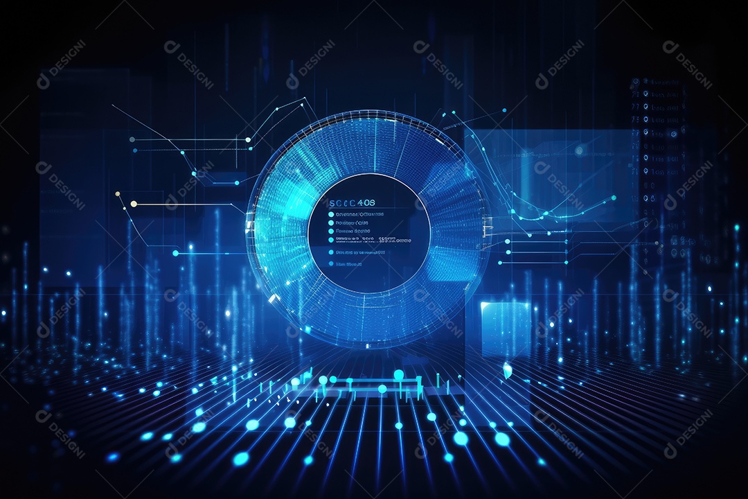 Conceito de big data em estilo digital futurista azul uma força de atração de energia no mundo futuro gerado pela IA