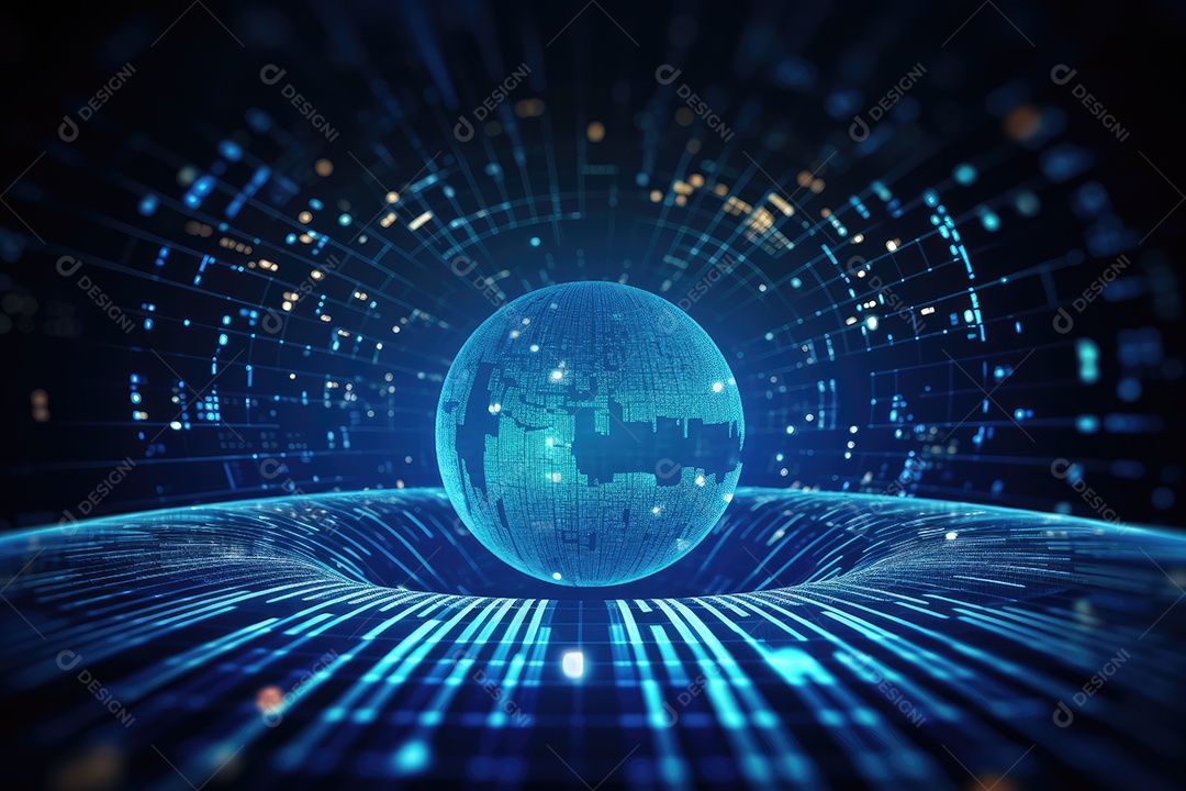 Conceito de big data em estilo digital futurista azul uma força de atração de energia no mundo futuro gerado pela IA