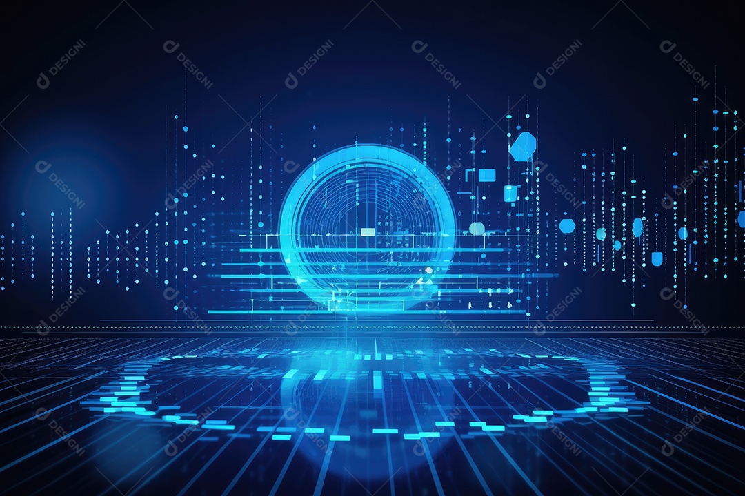 Conceito de big data em estilo digital futurista azul uma força de atração de energia no mundo futuro gerado pela IA