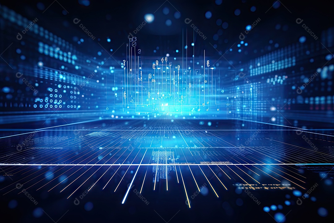 Conceito de big data em estilo digital futurista azul uma força de atração de energia no mundo futuro gerado pela IA