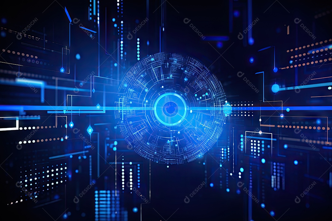 Conceito de big data em estilo digital futurista azul uma força de atração de energia no mundo futuro gerado pela IA