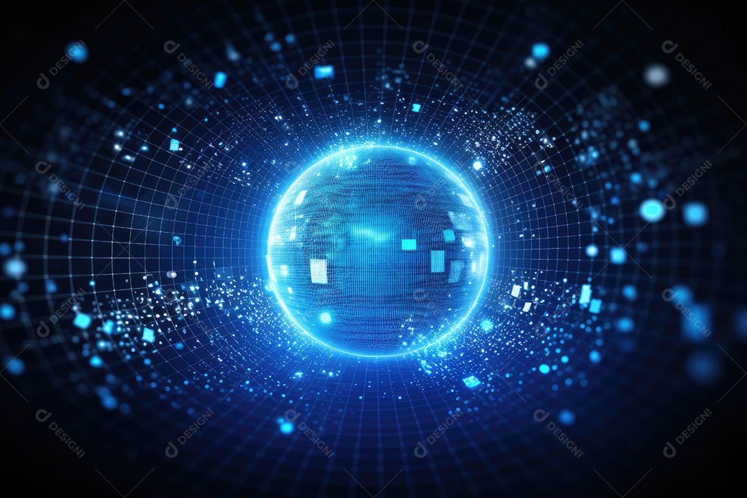 Conceito de big data em estilo digital futurista azul uma força de atração de energia no mundo futuro gerado pela IA