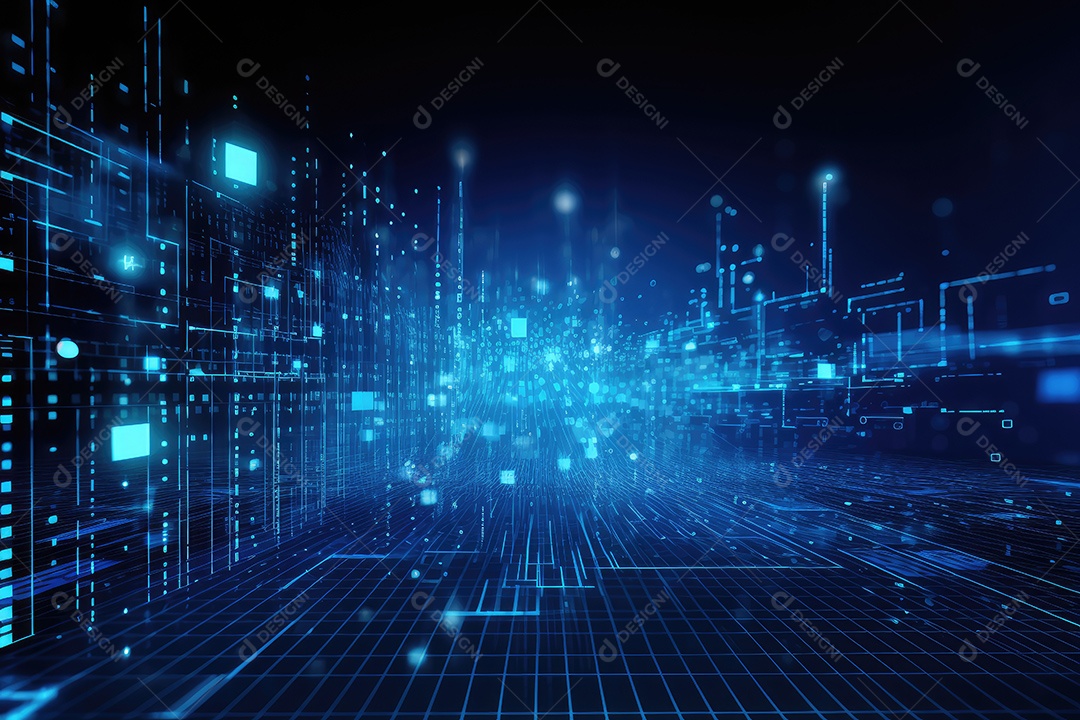 Conceito de big data em estilo digital futurista azul uma força de atração de energia no mundo futuro gerado pela IA