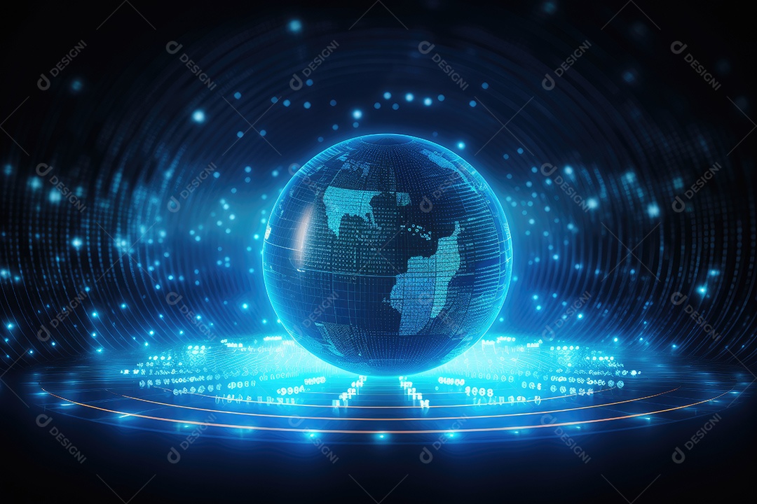 Conceito de big data em estilo digital futurista azul uma força de atração de energia no mundo futuro gerado pela IA