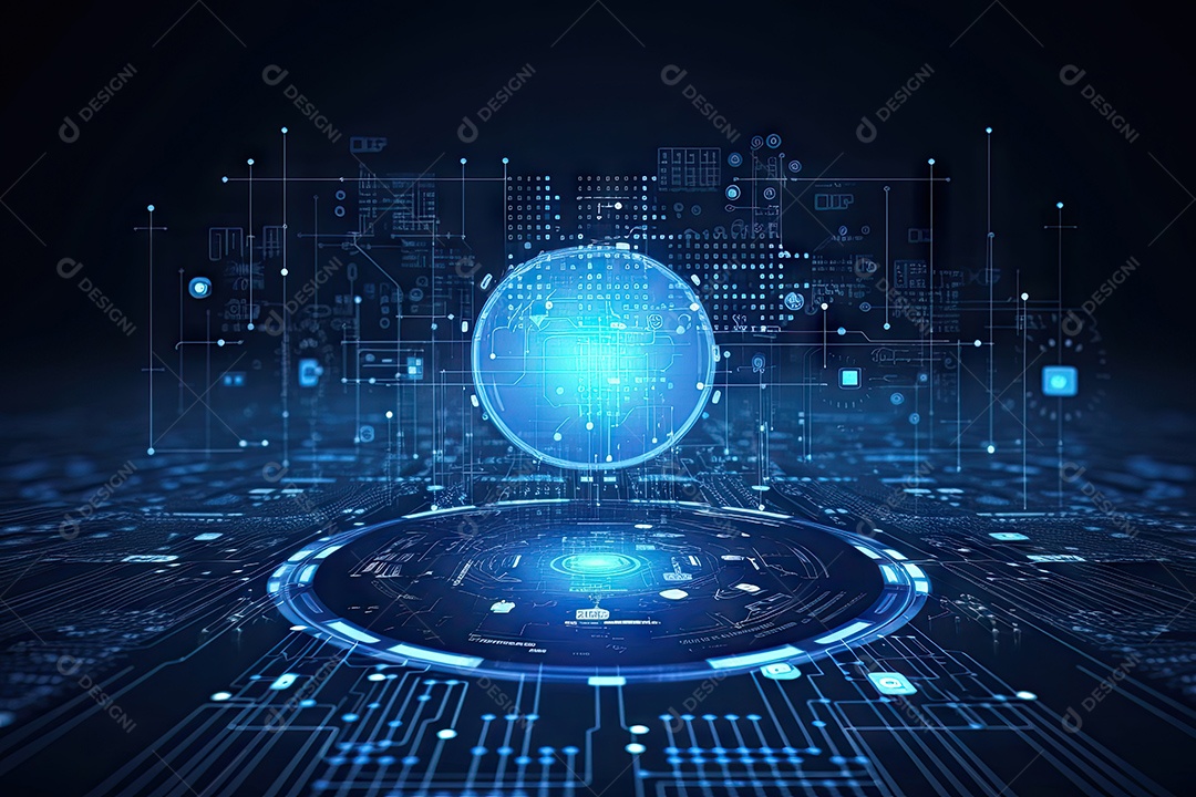 Conceito de big data em estilo digital futurista azul uma força de atração de energia no mundo futuro gerado pela IA