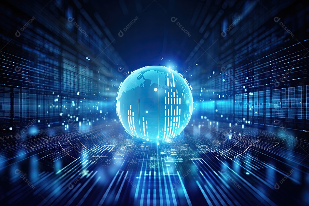 Conceito de big data em estilo digital futurista azul uma força de atração de energia no mundo futuro gerado pela IA