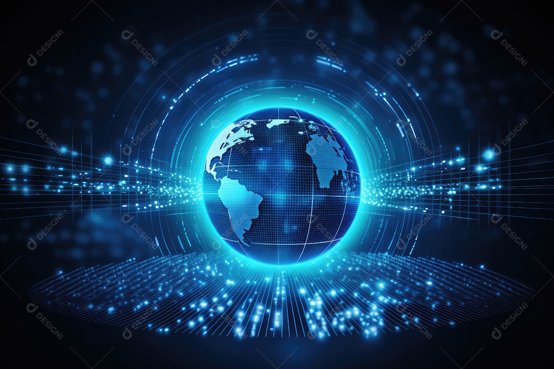 Conceito de big data em estilo digital futurista azul uma força de atração de energia no mundo futuro gerado pela IA