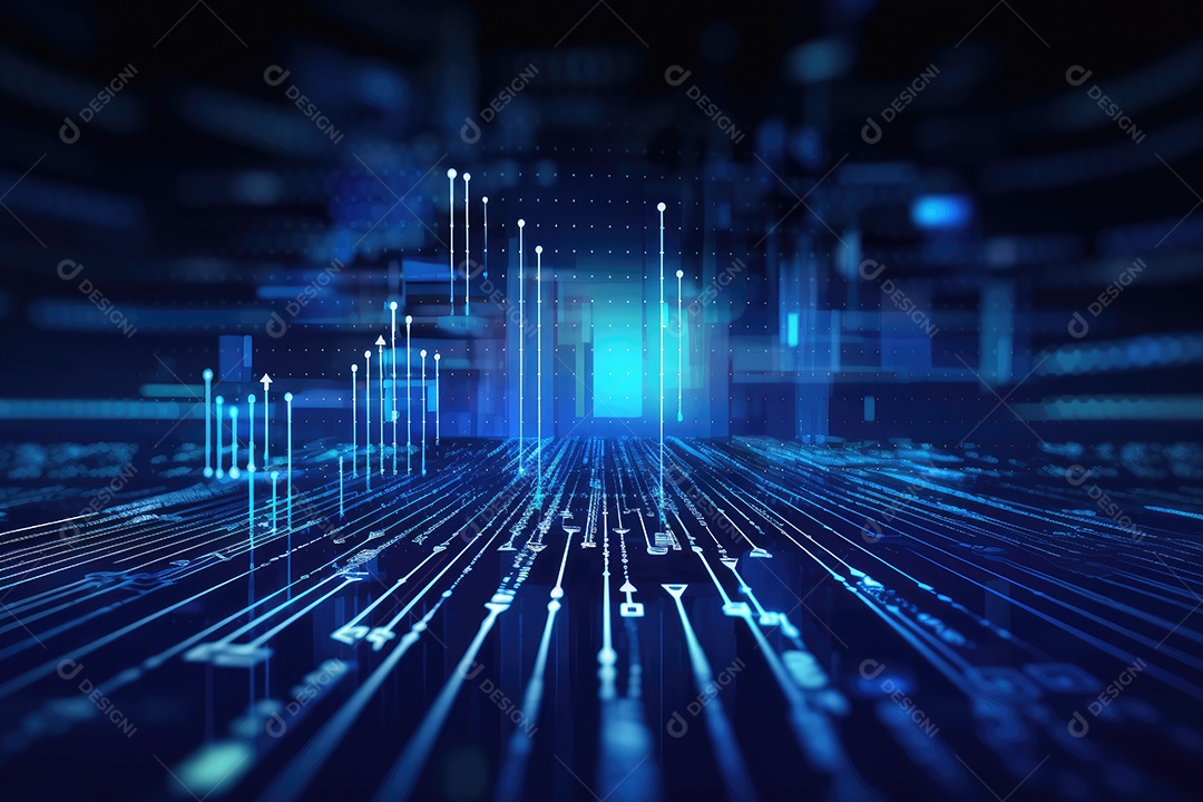 Conceito de big data em estilo digital futurista azul uma força de atração de energia no mundo futuro gerado pela IA