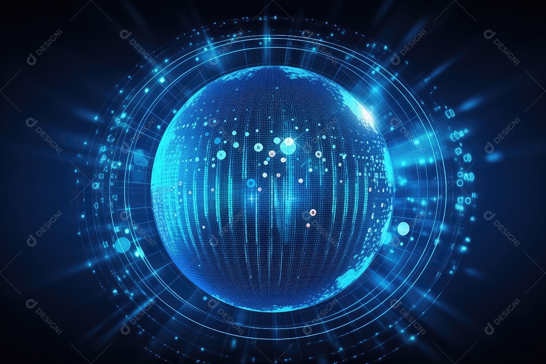 Conceito de big data em estilo digital futurista azul uma força de atração de energia no mundo futuro gerado pela IA