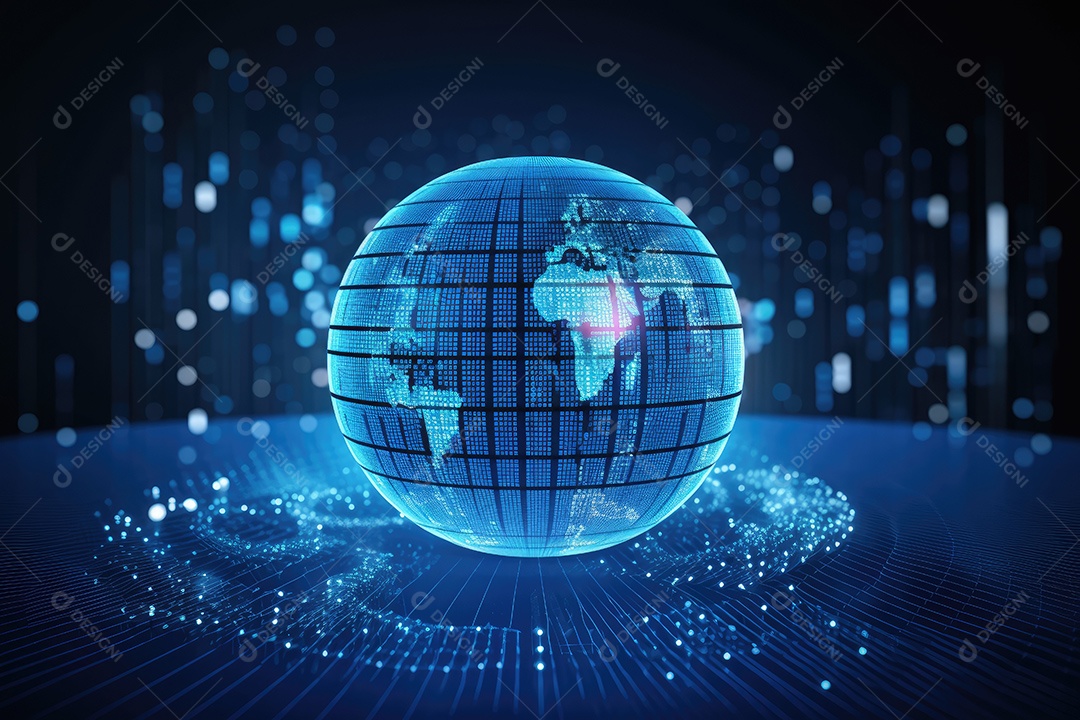 Conceito de big data em estilo digital futurista azul uma força de atração de energia no mundo futuro gerado pela IA