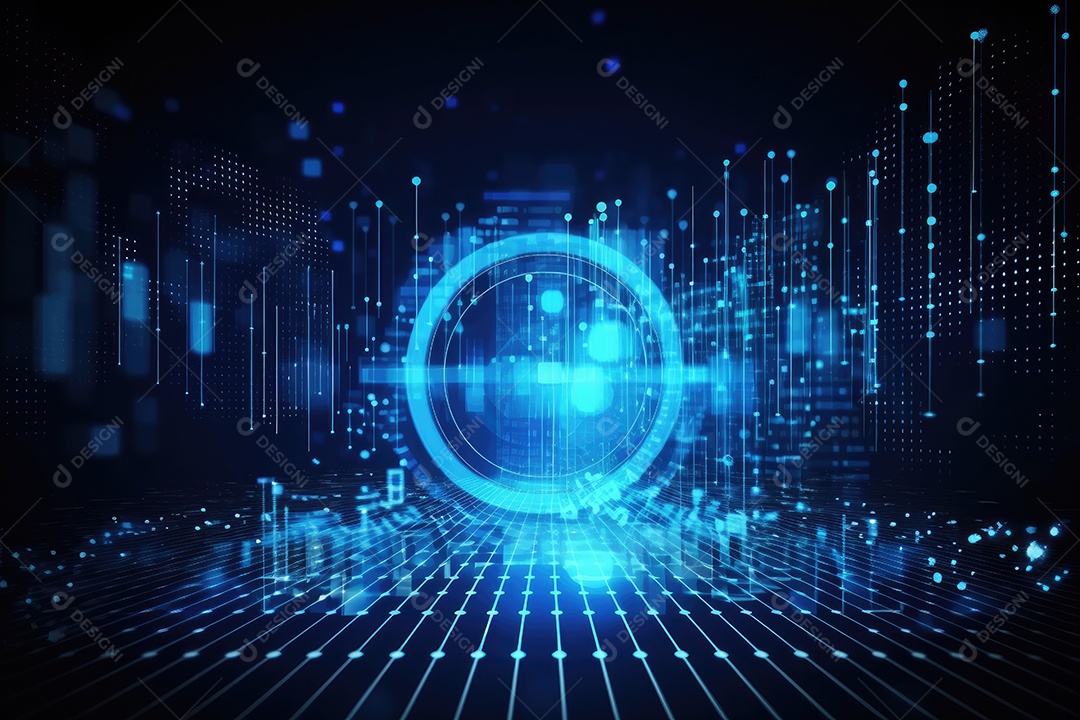 Conceito de big data em estilo digital futurista azul uma força de atração de energia no mundo futuro gerado pela IA