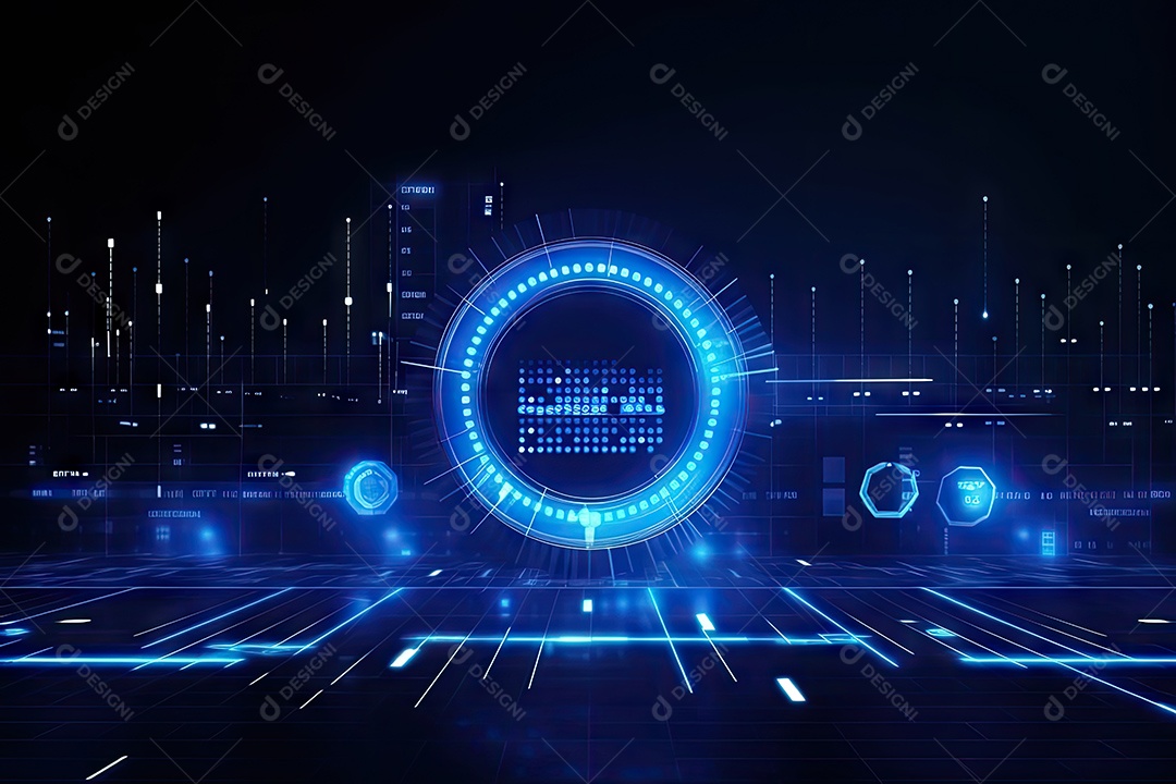 Conceito de big data em estilo digital futurista azul uma força de atração de energia no mundo futuro gerado pela IA