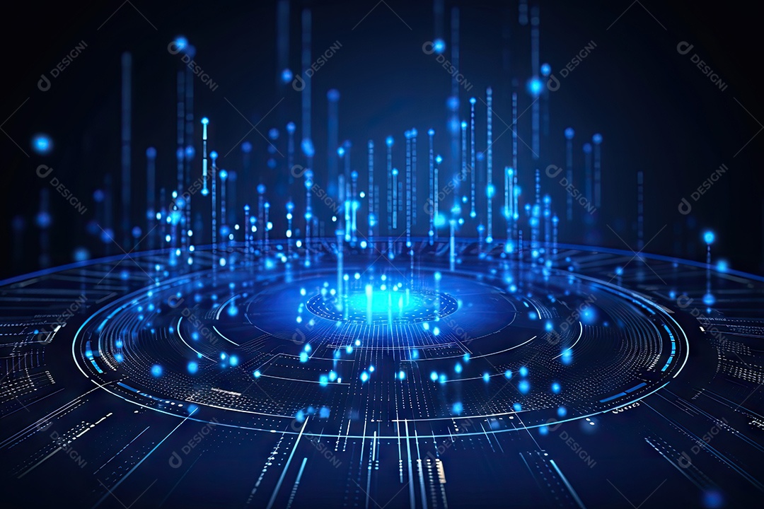 Conceito de big data em estilo digital futurista azul uma força de atração de energia no mundo futuro gerado pela IA