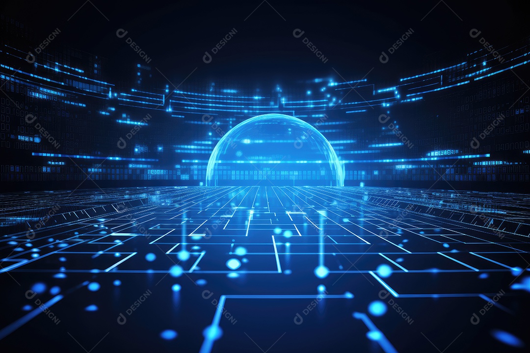 Conceito de big data em estilo digital futurista azul uma força de atração de energia no mundo futuro gerado pela IA