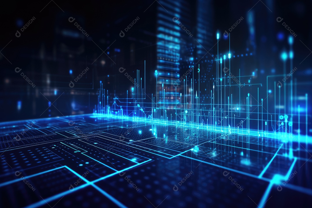 Conceito de big data em estilo digital futurista azul uma força de atração de energia no mundo futuro gerado pela IA