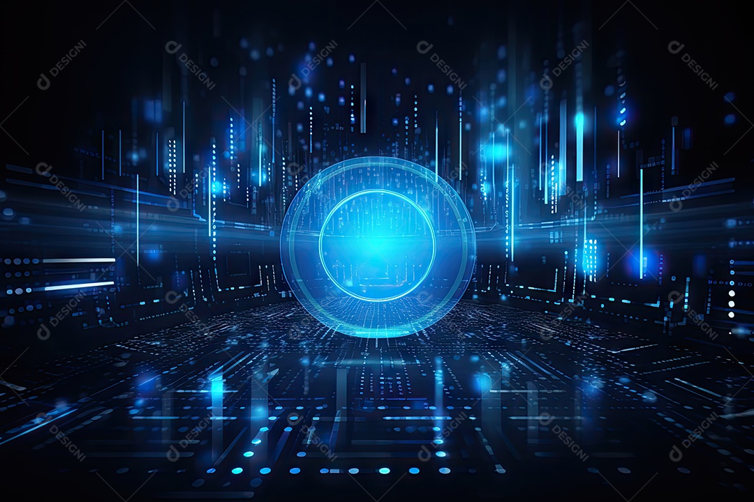 Conceito de big data em estilo digital futurista azul uma força de atração de energia no mundo futuro gerado pela IA