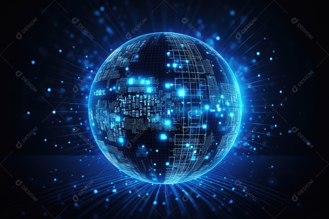 Conceito de big data em estilo digital futurista azul uma força de atração de energia no mundo futuro gerado pela IA