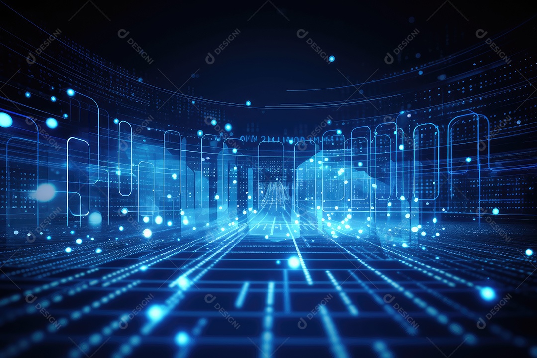 Conceito de big data em estilo digital futurista azul uma força de atração de energia no mundo futuro gerado pela IA