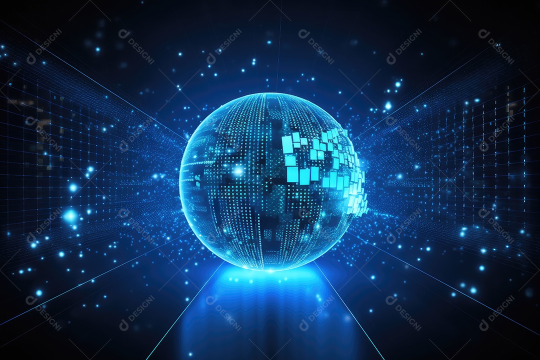 Conceito de big data em estilo digital futurista azul uma força de atração de energia no mundo futuro gerado pela IA