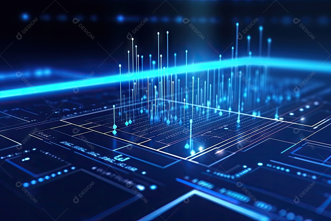 Conceito de big data em estilo digital futurista azul uma força de atração de energia no mundo futuro gerado pela IA