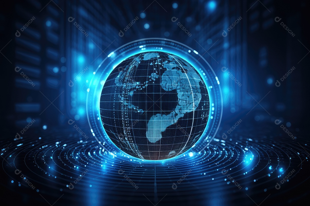 Conceito de big data em estilo digital futurista azul uma força de atração de energia no mundo futuro gerado pela IA