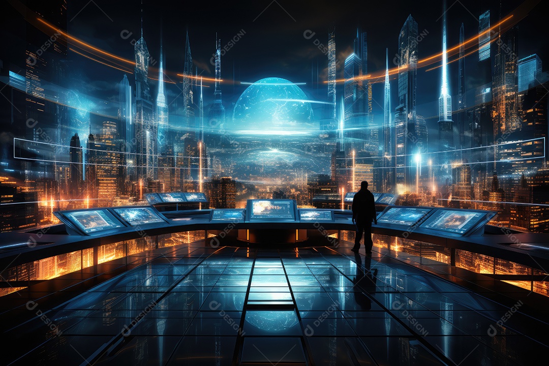 Fundo de tecnologia futurista com uma interface HUD digital