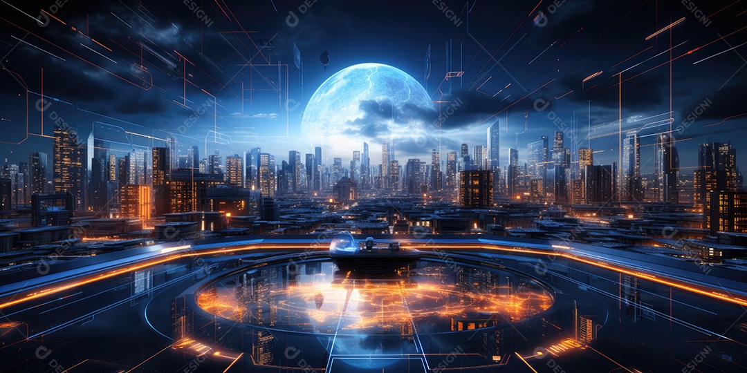 Fundo de tecnologia futurista com uma interface HUD digital