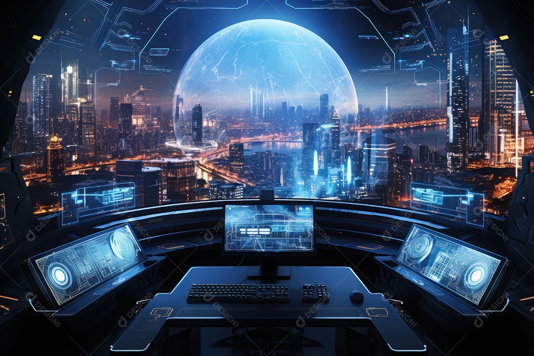 Fundo de tecnologia futurista com uma interface HUD digital