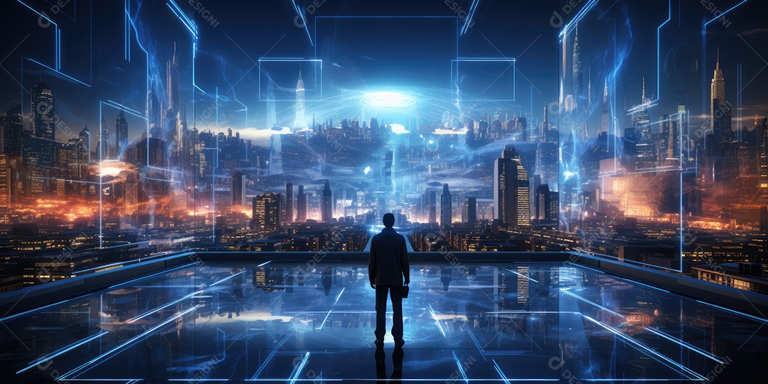 Fundo de tecnologia futurista com uma interface HUD digital