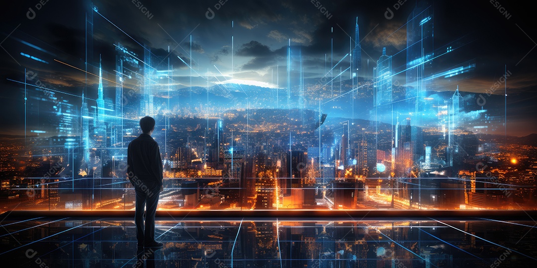 Fundo de tecnologia futurista com uma interface HUD digital