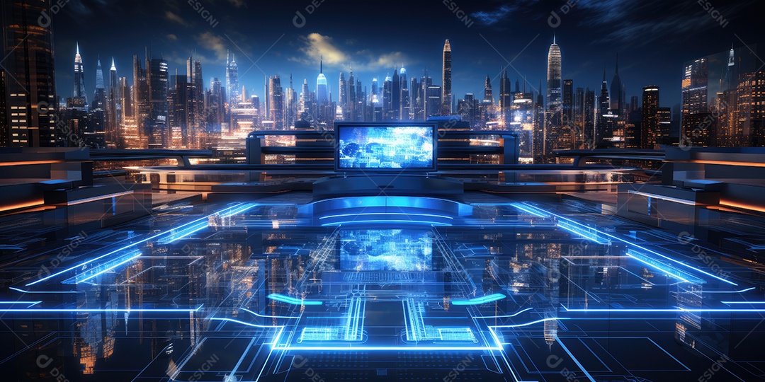 Fundo de tecnologia futurista com uma interface HUD digital