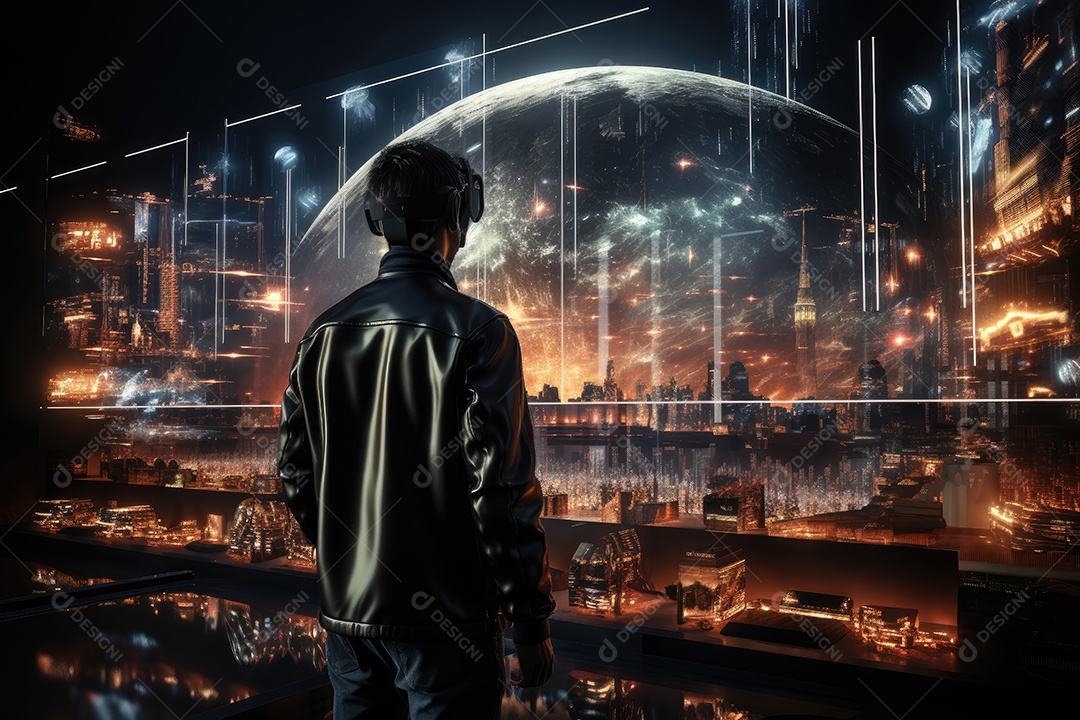 Fundo de tecnologia futurista com uma interface HUD digital