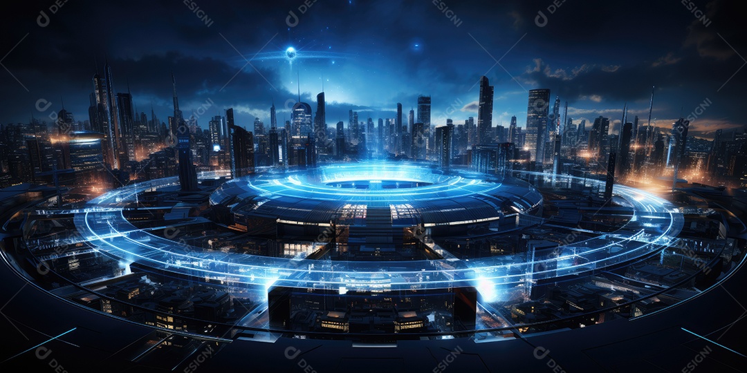 Fundo de tecnologia futurista com uma interface HUD digital