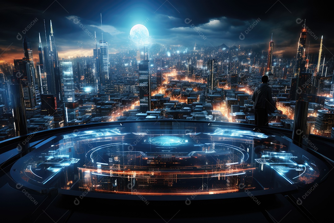 Fundo de tecnologia futurista com uma interface HUD digital