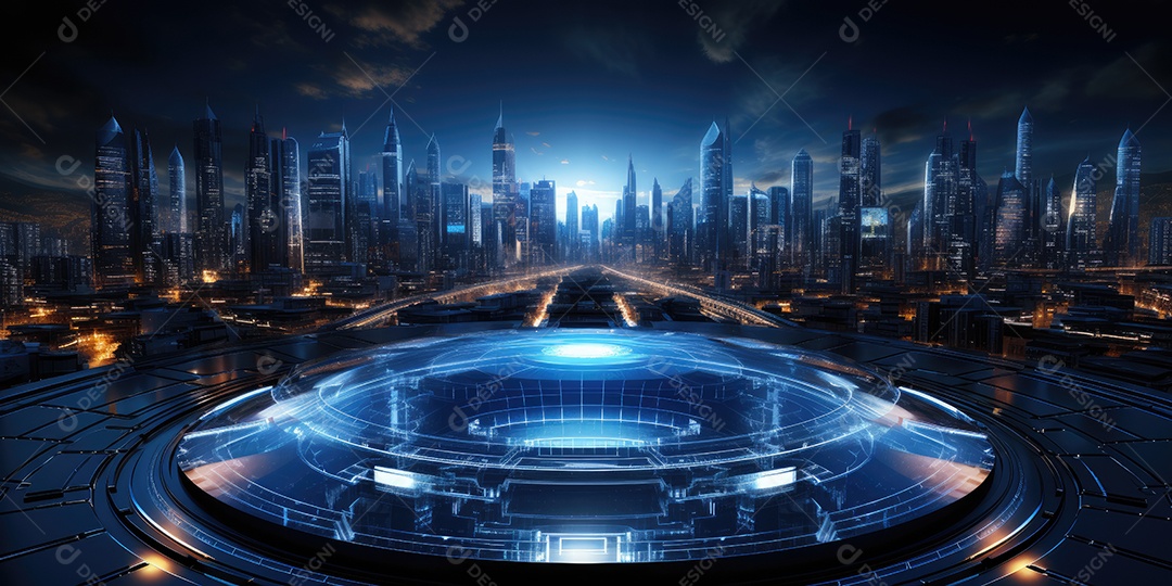 Fundo de tecnologia futurista com uma interface HUD digital